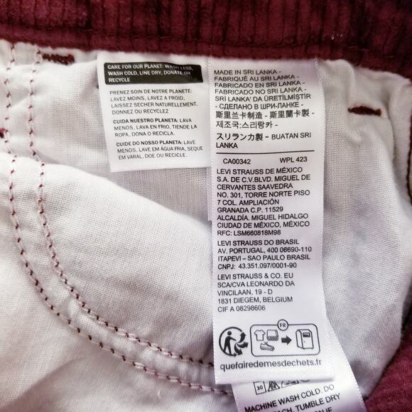 LEVI'S 724 High Rise Velvet Wide Wale Corduroy Jeans Dark Red - W25 L30 - Picture 7 of 10